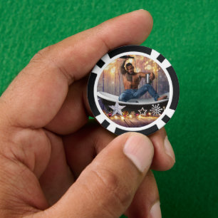 Christmas SlipperyJoe silver gold stars lights wet Poker Chips