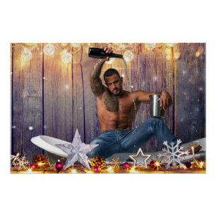 Christmas SlipperyJoe silver gold stars lights wet Poster