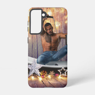 Christmas SlipperyJoe silver gold stars lights wet Samsung Galaxy Case