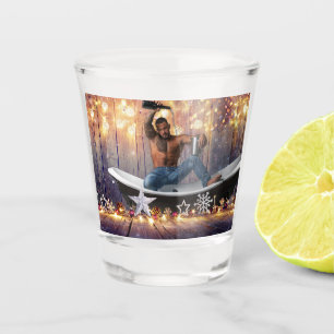 Christmas SlipperyJoe silver gold stars lights wet Shot Glass