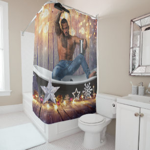 Christmas SlipperyJoe silver gold stars lights wet Shower Curtain