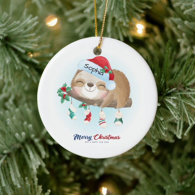 Christmas Sloth Ceramic Ornament (Tree)