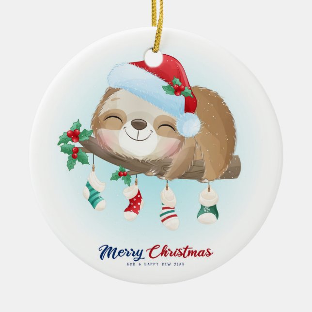 Christmas Sloth Ceramic Tree Decoration (Front)