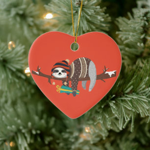 Christmas Sloth Ceramic Tree Decoration