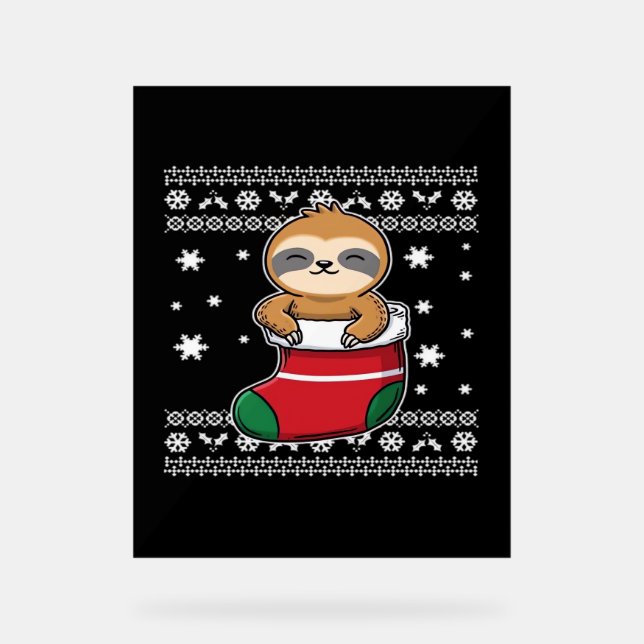 Christmas Sloth Classic T-Shirt Acrylic Sign (Front)