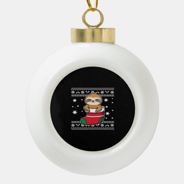 Christmas Sloth Classic T-Shirt Ceramic Ball Christmas Ornament (Front)