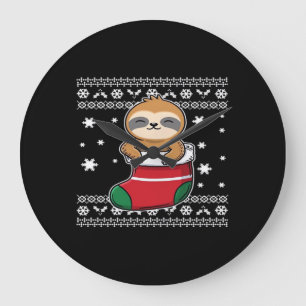 Christmas Sloth Classic T-Shirt Large Clock
