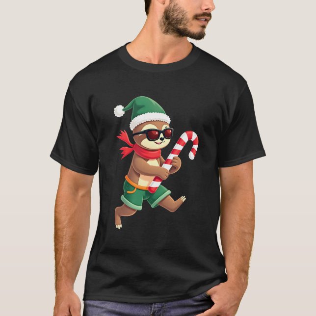 Christmas Sloth Elf Peppermint Candy Cane Shirt Gi (Front)