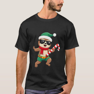 Christmas Sloth Elf Peppermint Candy Cane Shirt Gi