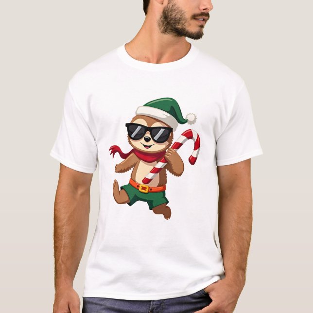 Christmas Sloth Elf Peppermint Candy Cane Shirt Gi (Front)