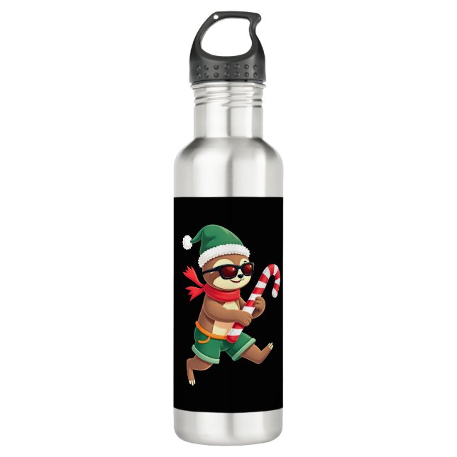 Christmas Sloth Elf Peppermint Candy Cane Shirt Gi 710 Ml Water Bottle (Front)