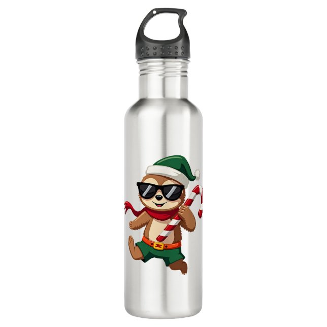 Christmas Sloth Elf Peppermint Candy Cane Shirt Gi 710 Ml Water Bottle (Front)