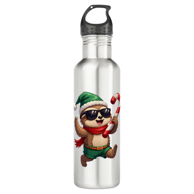 Christmas Sloth Elf Peppermint Candy Cane Shirt Gi 710 Ml Water Bottle (Front)