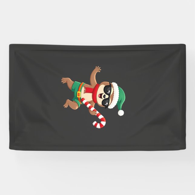 Christmas Sloth Elf Peppermint Candy Cane Shirt Gi Banner (Horizontal)