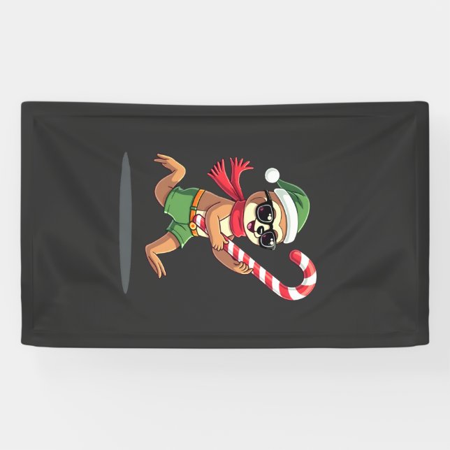 Christmas Sloth Elf Peppermint Candy Cane Shirt Gi Banner (Horizontal)