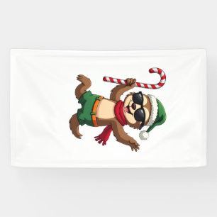 Christmas Sloth Elf Peppermint Candy Cane Shirt Gi Banner