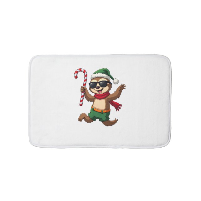 Christmas Sloth Elf Peppermint Candy Cane Shirt Gi Bath Mat (Front)