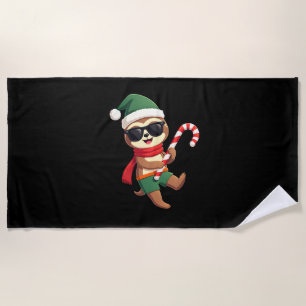 Christmas Sloth Elf Peppermint Candy Cane Shirt Gi Beach Towel