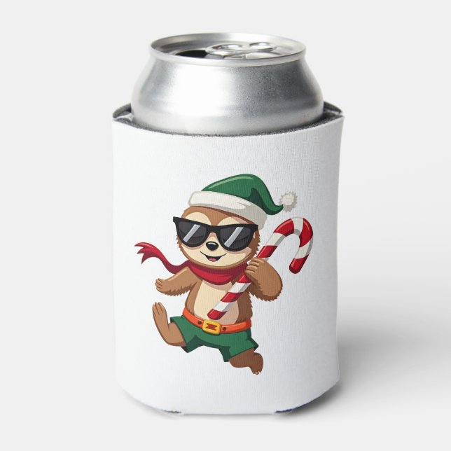 Christmas Sloth Elf Peppermint Candy Cane Shirt Gi Can Cooler (Can Front)