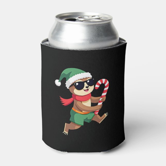 Christmas Sloth Elf Peppermint Candy Cane Shirt Gi Can Cooler (Can Front)