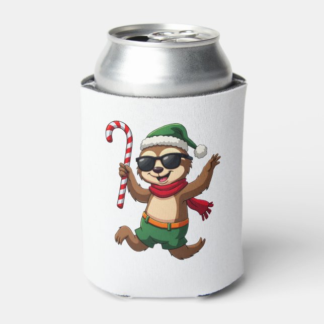 Christmas Sloth Elf Peppermint Candy Cane Shirt Gi Can Cooler (Can Front)