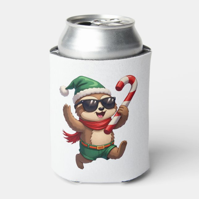 Christmas Sloth Elf Peppermint Candy Cane Shirt Gi Can Cooler (Can Front)