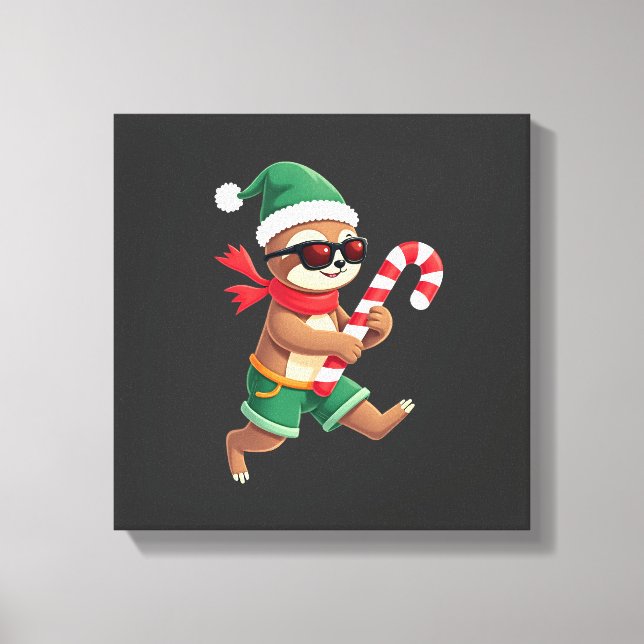 Christmas Sloth Elf Peppermint Candy Cane Shirt Gi Canvas Print (Front)