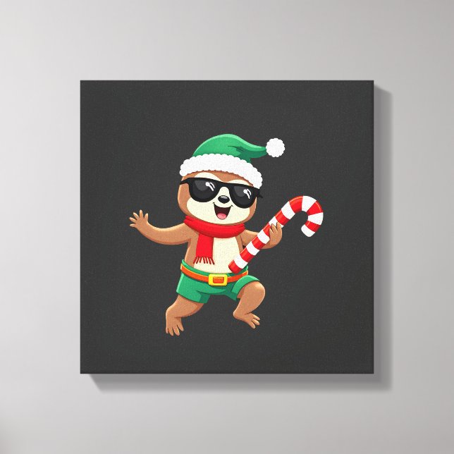 Christmas Sloth Elf Peppermint Candy Cane Shirt Gi Canvas Print (Front)
