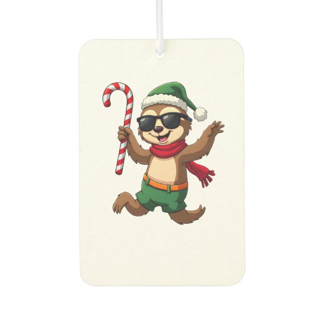 Christmas Sloth Elf Peppermint Candy Cane Shirt Gi Car Air Freshener (Front)