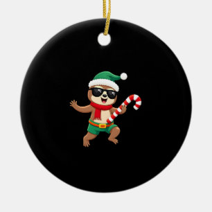 Christmas Sloth Elf Peppermint Candy Cane Shirt Gi Ceramic Tree Decoration