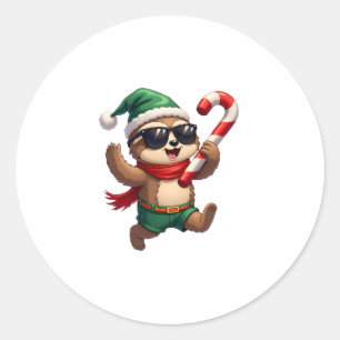 Christmas Sloth Elf Peppermint Candy Cane Shirt Gi Classic Round Sticker