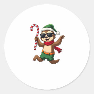Christmas Sloth Elf Peppermint Candy Cane Shirt Gi Classic Round Sticker