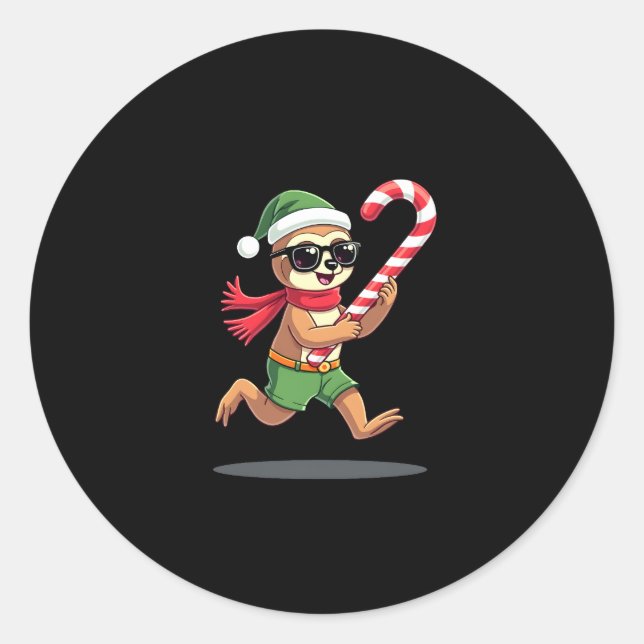 Christmas Sloth Elf Peppermint Candy Cane Shirt Gi Classic Round Sticker (Front)