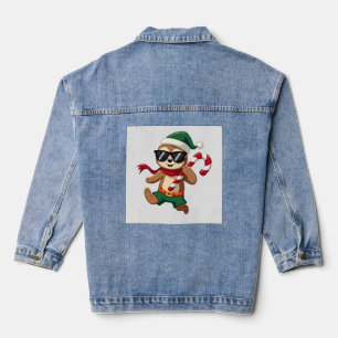 Christmas Sloth Elf Peppermint Candy Cane Shirt Gi Denim Jacket
