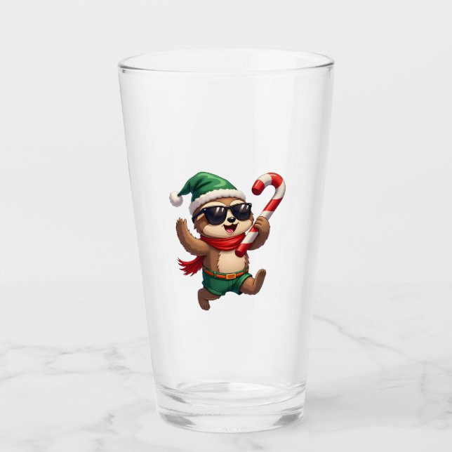 Christmas Sloth Elf Peppermint Candy Cane Shirt Gi Glass (Front)