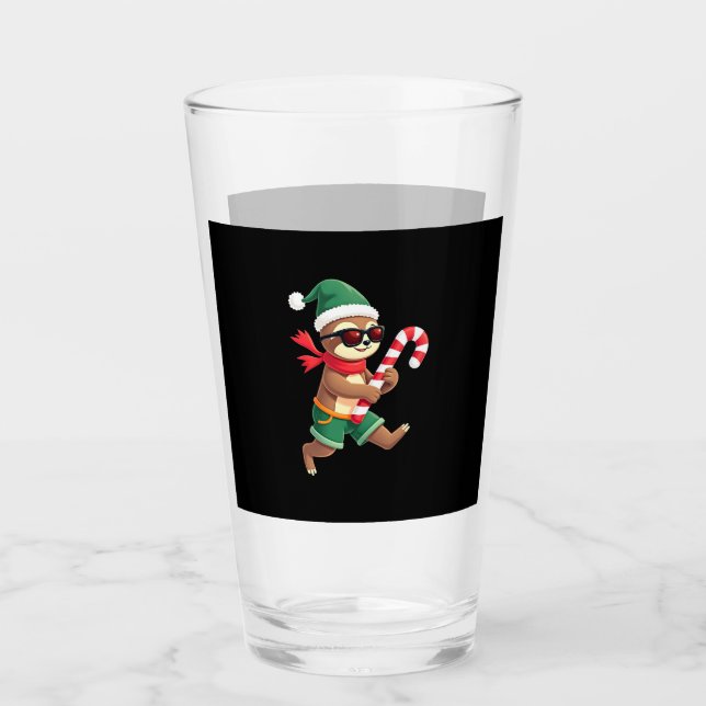 Christmas Sloth Elf Peppermint Candy Cane Shirt Gi Glass (Front)