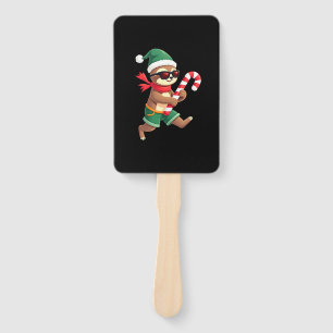 Christmas Sloth Elf Peppermint Candy Cane Shirt Gi Hand Fan
