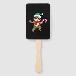 Christmas Sloth Elf Peppermint Candy Cane Shirt Gi Hand Fan