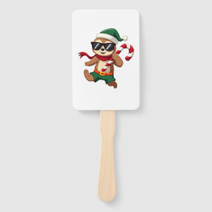 Christmas Sloth Elf Peppermint Candy Cane Shirt Gi Hand Fan
