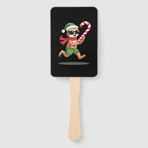 Christmas Sloth Elf Peppermint Candy Cane Shirt Gi Hand Fan