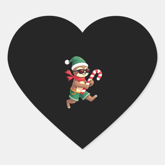 Christmas Sloth Elf Peppermint Candy Cane Shirt Gi Heart Sticker (Front)