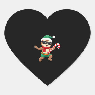 Christmas Sloth Elf Peppermint Candy Cane Shirt Gi Heart Sticker