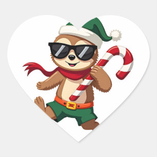 Christmas Sloth Elf Peppermint Candy Cane Shirt Gi Heart Sticker