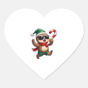 Christmas Sloth Elf Peppermint Candy Cane Shirt Gi Heart Sticker