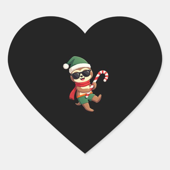 Christmas Sloth Elf Peppermint Candy Cane Shirt Gi Heart Sticker (Front)
