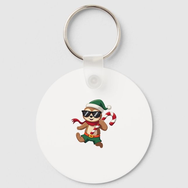 Christmas Sloth Elf Peppermint Candy Cane Shirt Gi Key Ring (Front)