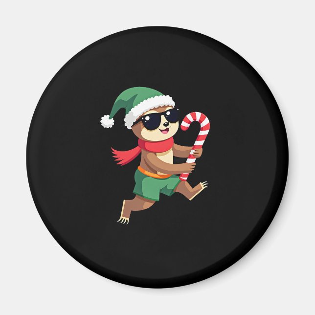 Christmas Sloth Elf Peppermint Candy Cane Shirt Gi Magnet (Front)