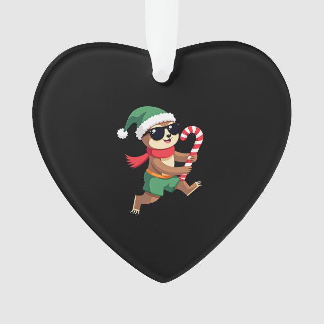 Christmas Sloth Elf Peppermint Candy Cane Shirt Gi Ornament (Front)