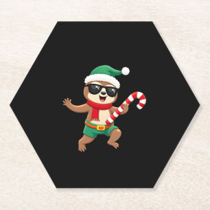 Christmas Sloth Elf Peppermint Candy Cane Shirt Gi Paper Coaster