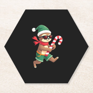 Christmas Sloth Elf Peppermint Candy Cane Shirt Gi Paper Coaster